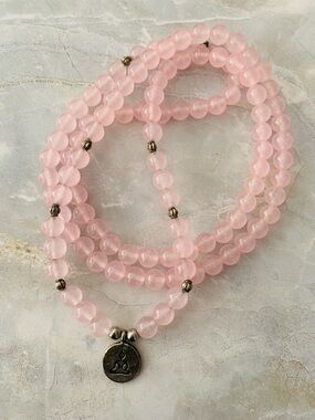 Rose Quartz 108 Beaded Mala Necklace with Silver Charm